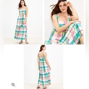 Loft Plaid Strappy Tiered Maxi Pocket Dress  - Size XSP